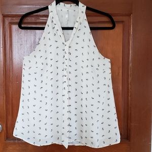 DNA Couture White TieNeck Sleeveless Floral Blouse